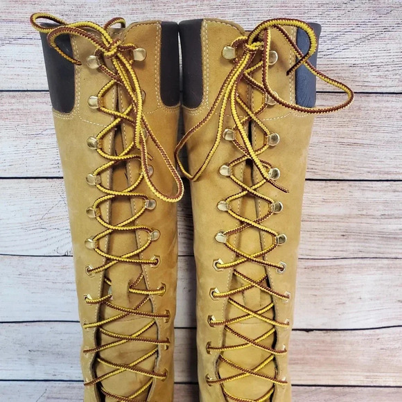 Timberland Women's 7 M Tan Nubuck Leather Waterproof 14" Knee High Lace Up Boots - Picture 3 of 12